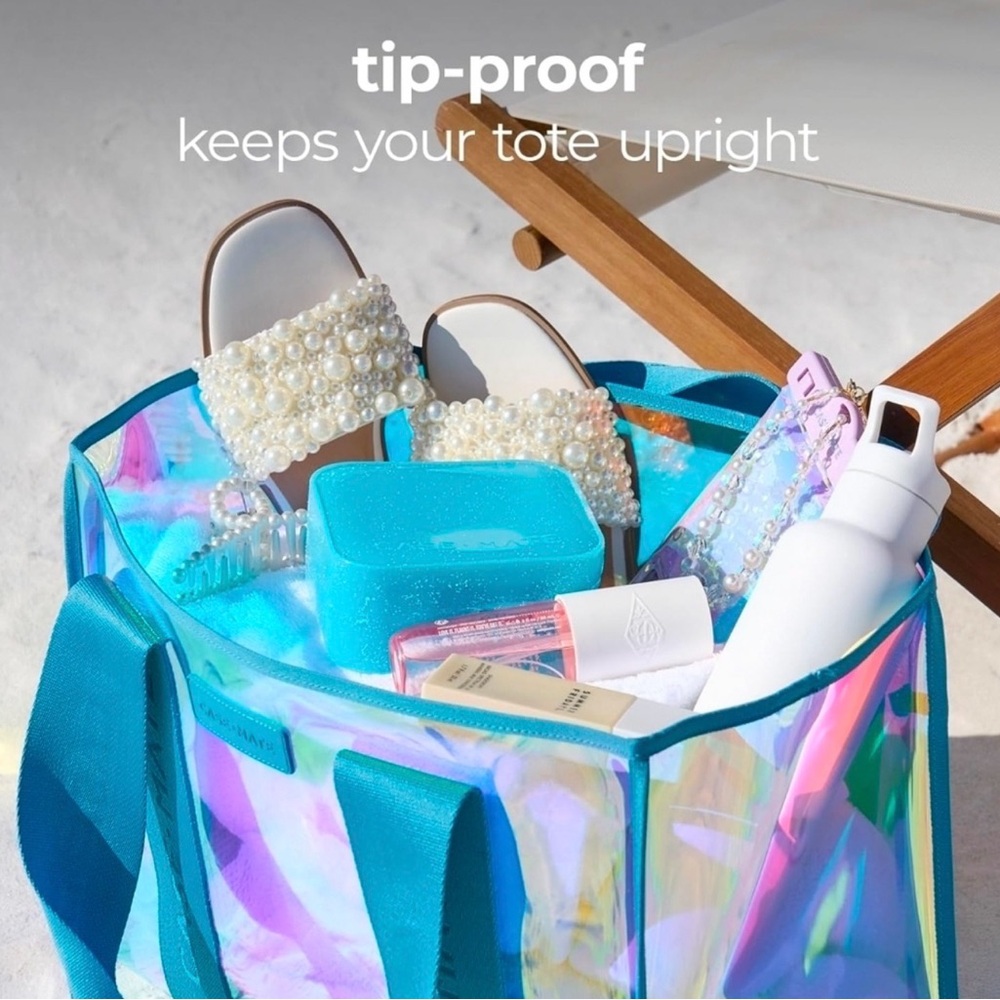 Case-Mate Iridescent Turquoise Beach Tote with Matching Pouch - Picture 2 of 2